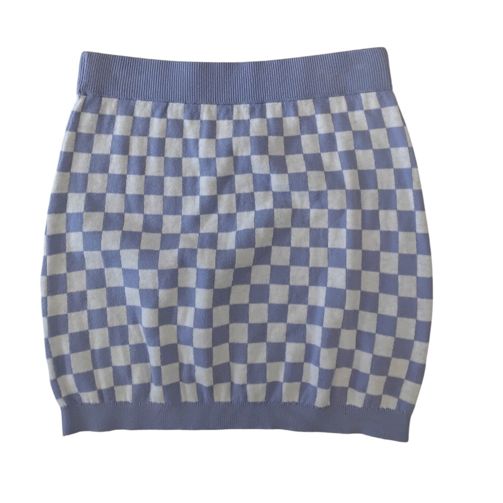 Art Class Girls Checkerboard Knit Skirt Jacaranda White Blue Size L 10/12 NWT